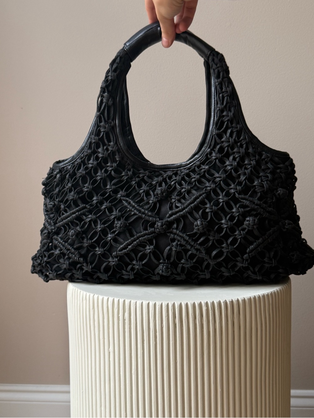 Coldwater Creek Black Macramé Hobo Bag